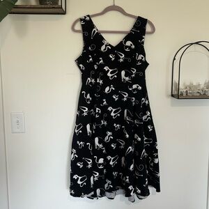 Eva Rose Black & White Retro Cat Print Fit & Flare Rockabilly Knee Length Dress